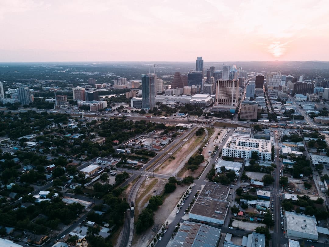 Aerial drone view of a Central Texas development site